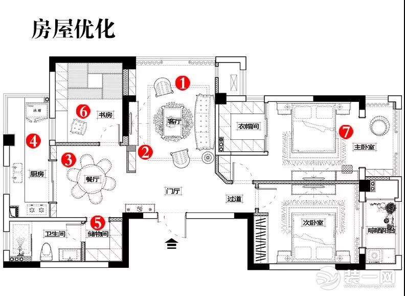 南宁龙发装饰80平米现代美式风设计户型图