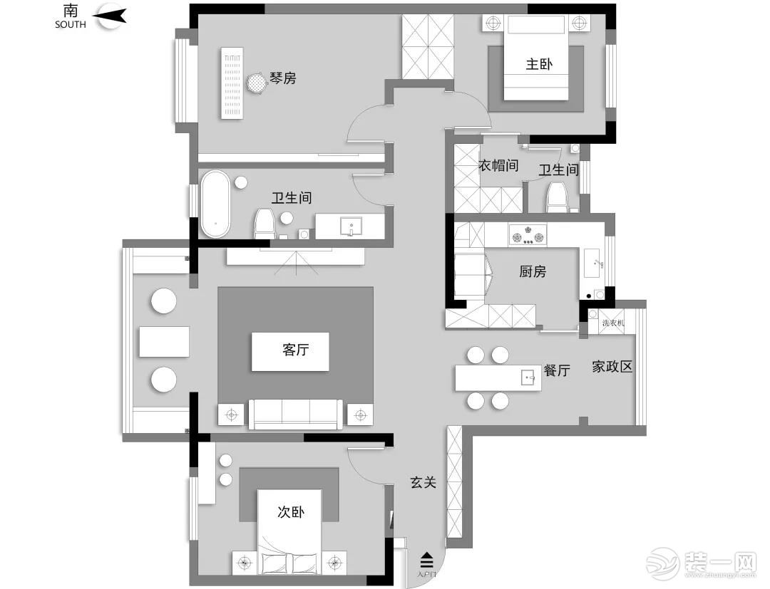 南宁龙发装饰153平米新中式风格户型图