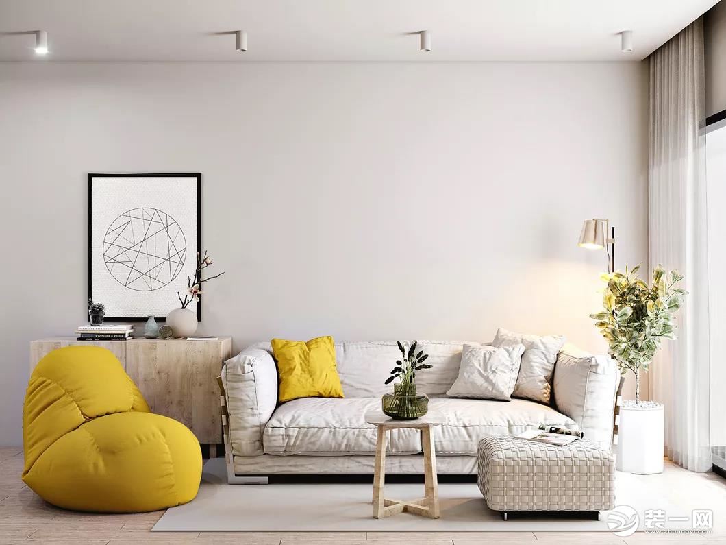 高端大气的客厅装修效果图黄色调搭配黄色光线柔和完美设计_蛙客网viwik.com