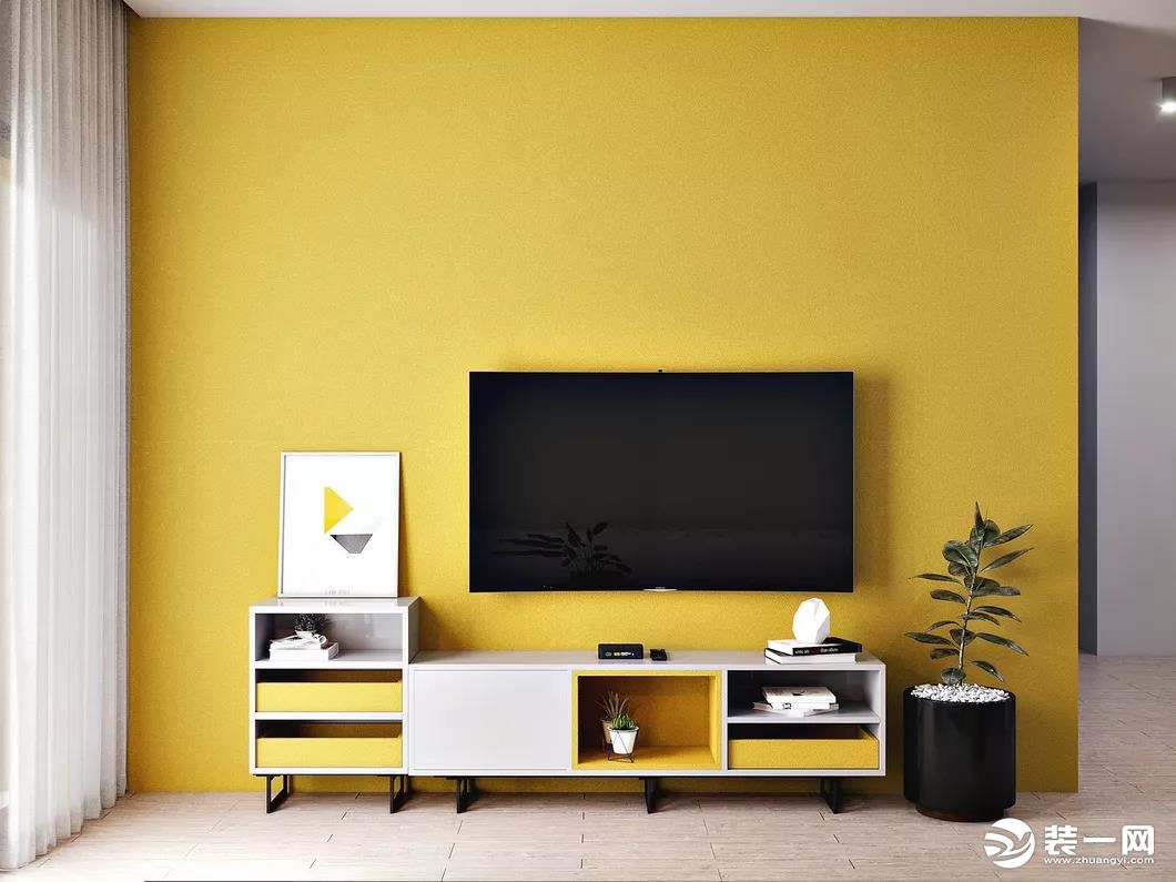 现代客厅墙面漆黄颜色效果图_装信通网效果图
