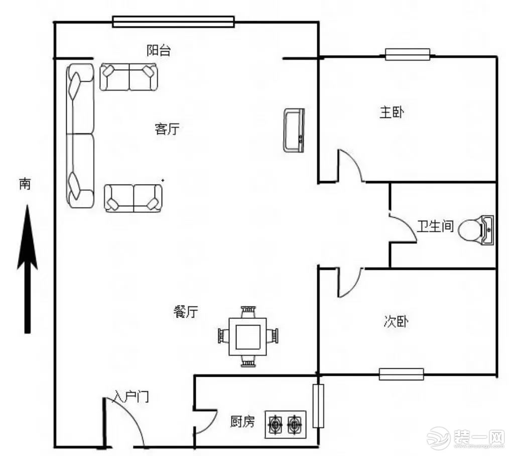 西宁优家购装饰政协小区70平米二居室户型图