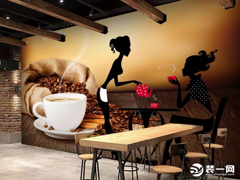 咖啡厅手绘墙装修效果图