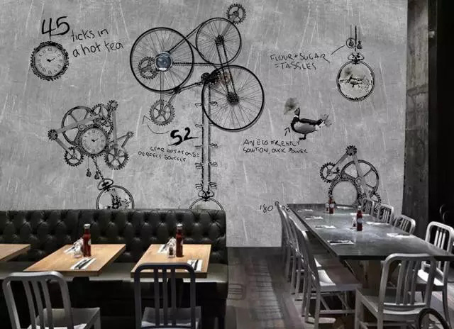 灰色主打咖啡厅手绘墙装修效果图