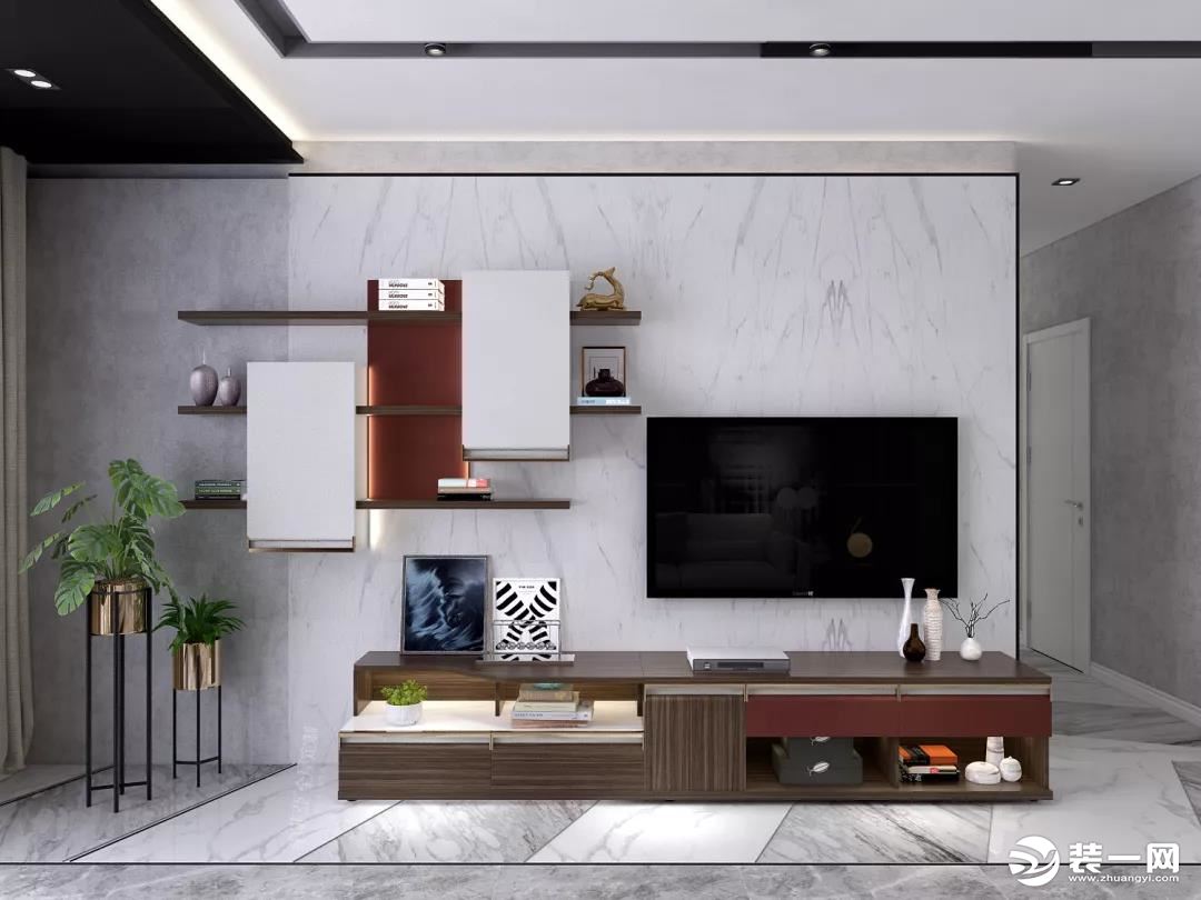 现代轻奢风格收纳型电视背景墙设计