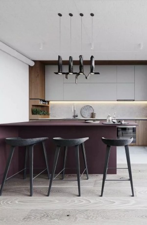 2020家装流行色黑加仑紫设计效果图 厨餐厅