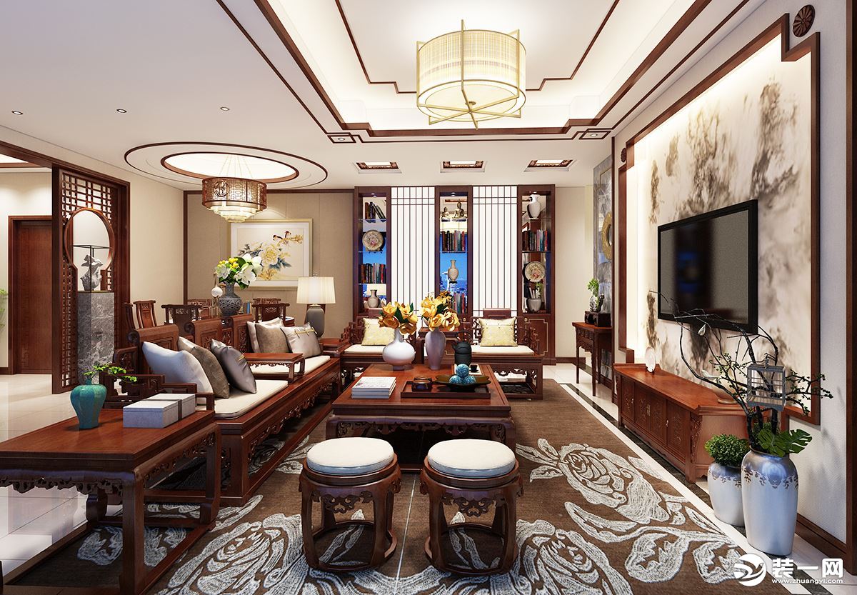 重庆尚层装饰常青藤600平米中式风格客厅效果图