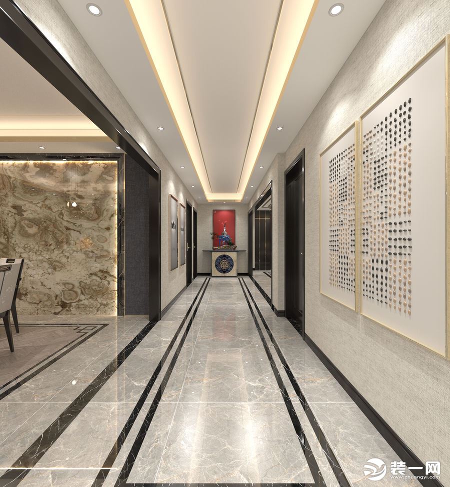 新中式大宅设计效果图 走廊