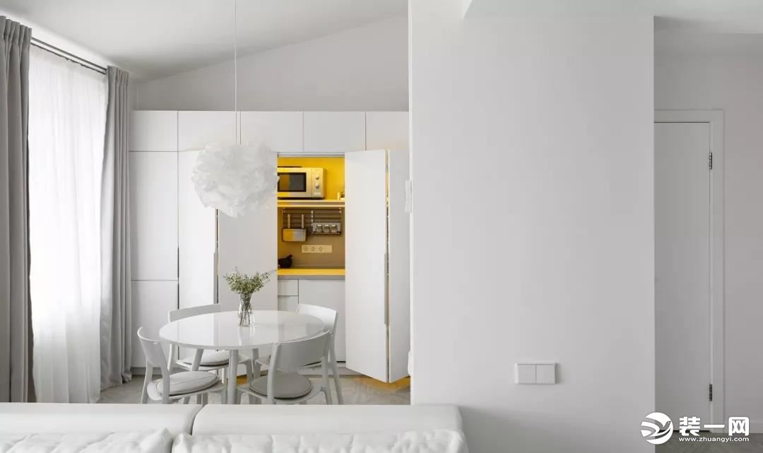 loft 极简白装修设计 隐藏式厨房装修效果