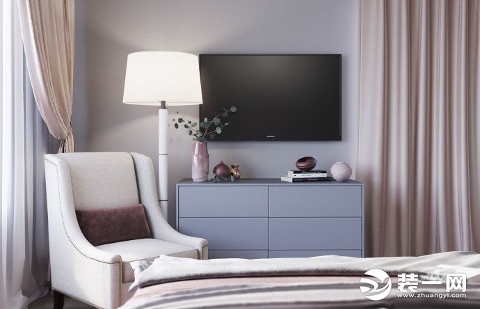 北欧风格粉蓝色调卧室装修效果图