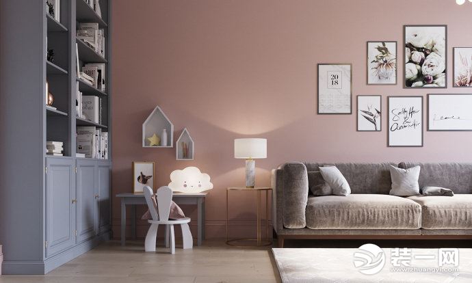 北欧风格粉蓝色调客厅装修效果图