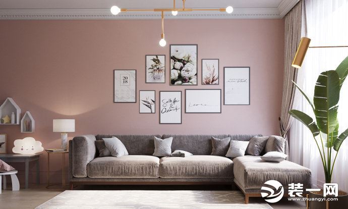 北欧风格粉蓝色调客厅装修效果图