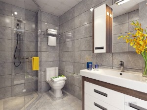 80平二居现代风卫生间浴柜安装图片