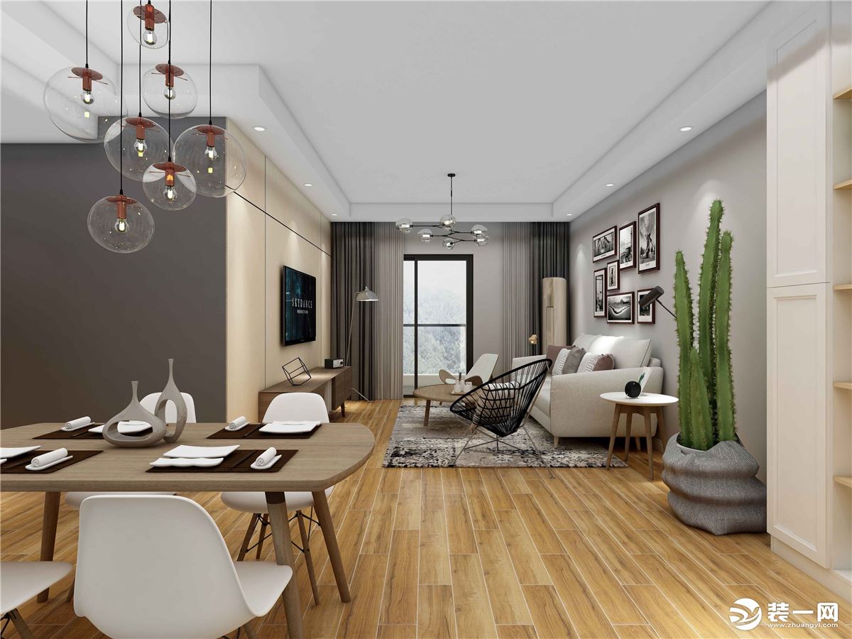 重庆唐卡装饰龙湖·春森彼岸北欧风格103平米客厅装修效果图