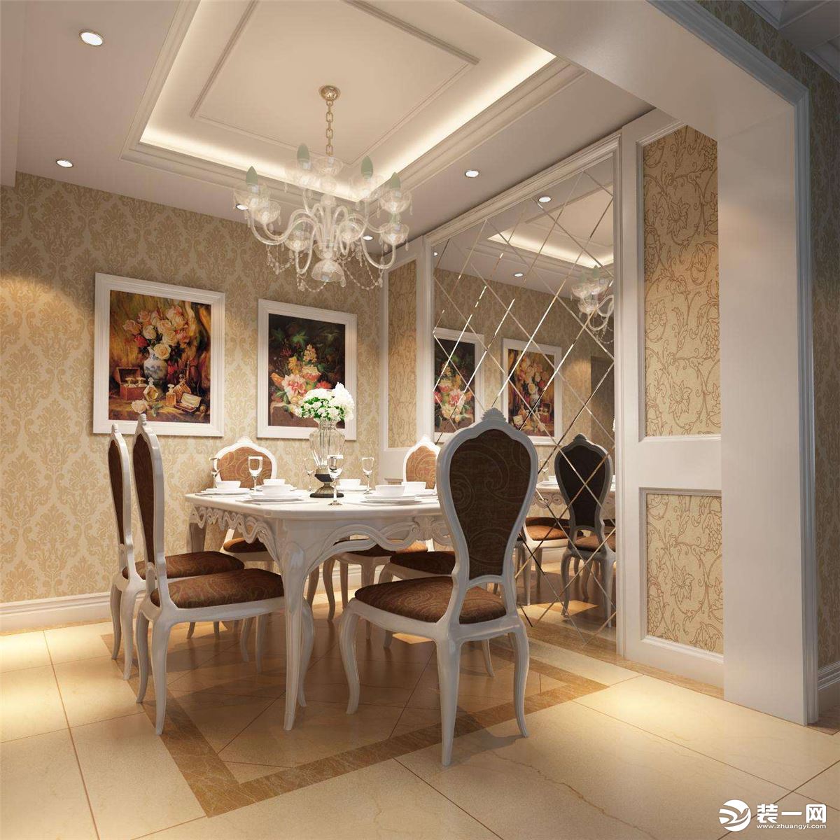 中式风格餐厅镜面背景墙装修效果图_土巴兔装修效果图