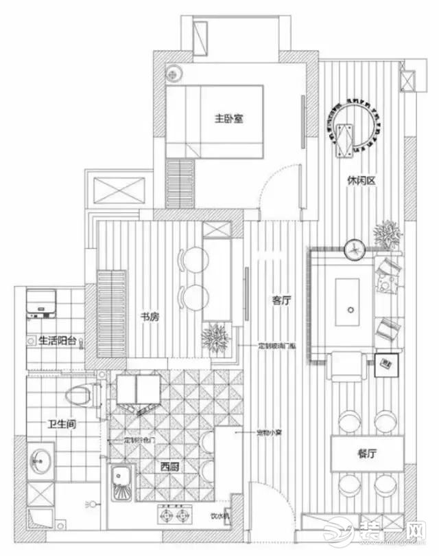 灰色调小户型二居室，北欧风格户型图