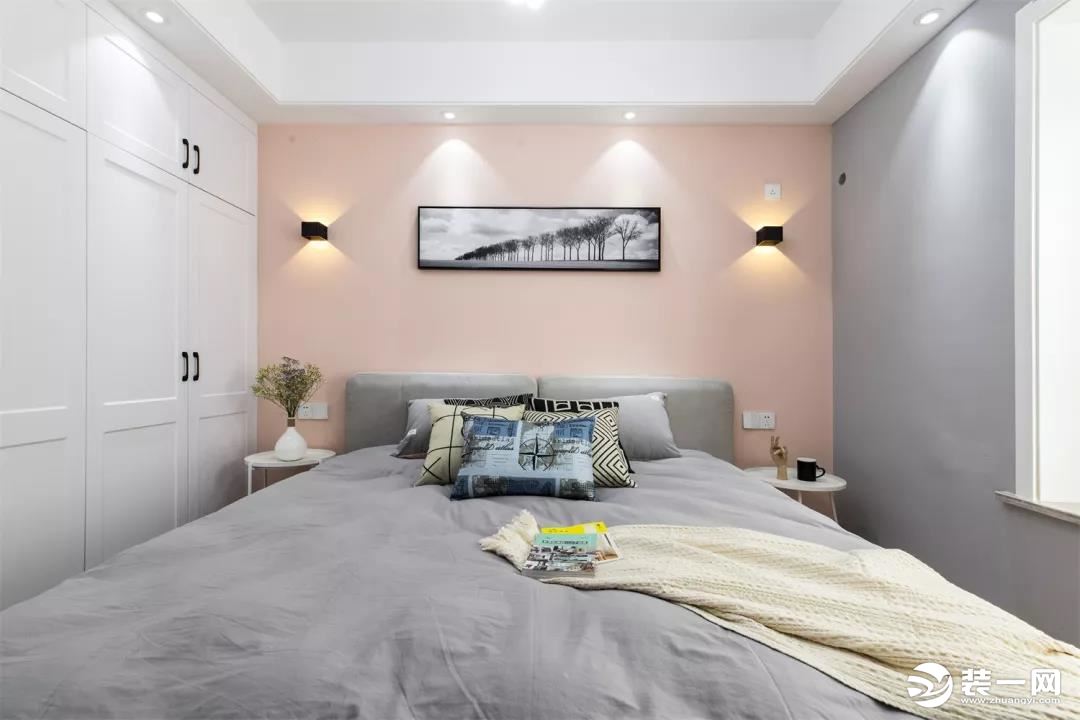二居室灰色加粉色北欧风格效果图