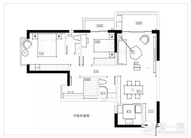 现代风三居室装修案例户型图