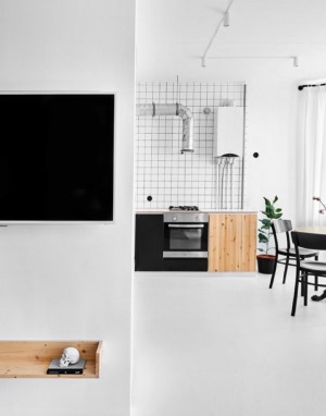 60平单身公寓黑白灰主题设计效果图