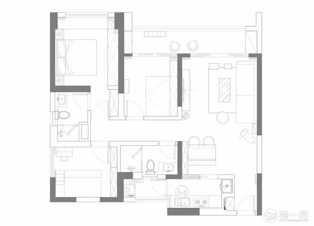 114m²灰色调 平面布置图