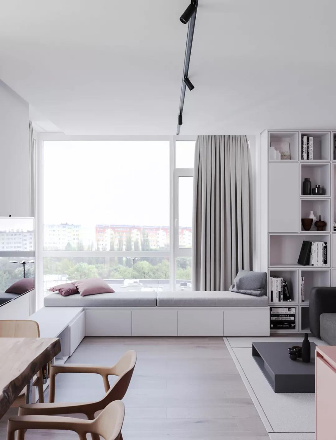 小户型大空间设计白色系简约客厅装饰效果图