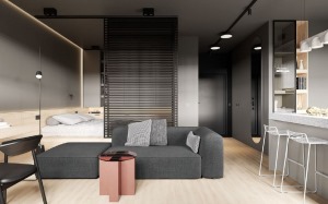 38.4㎡单身公寓现代简约风格设计效果图