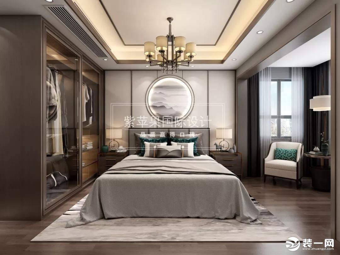 上海紫苹果装饰公司新中式装修风格案例效果图卧室