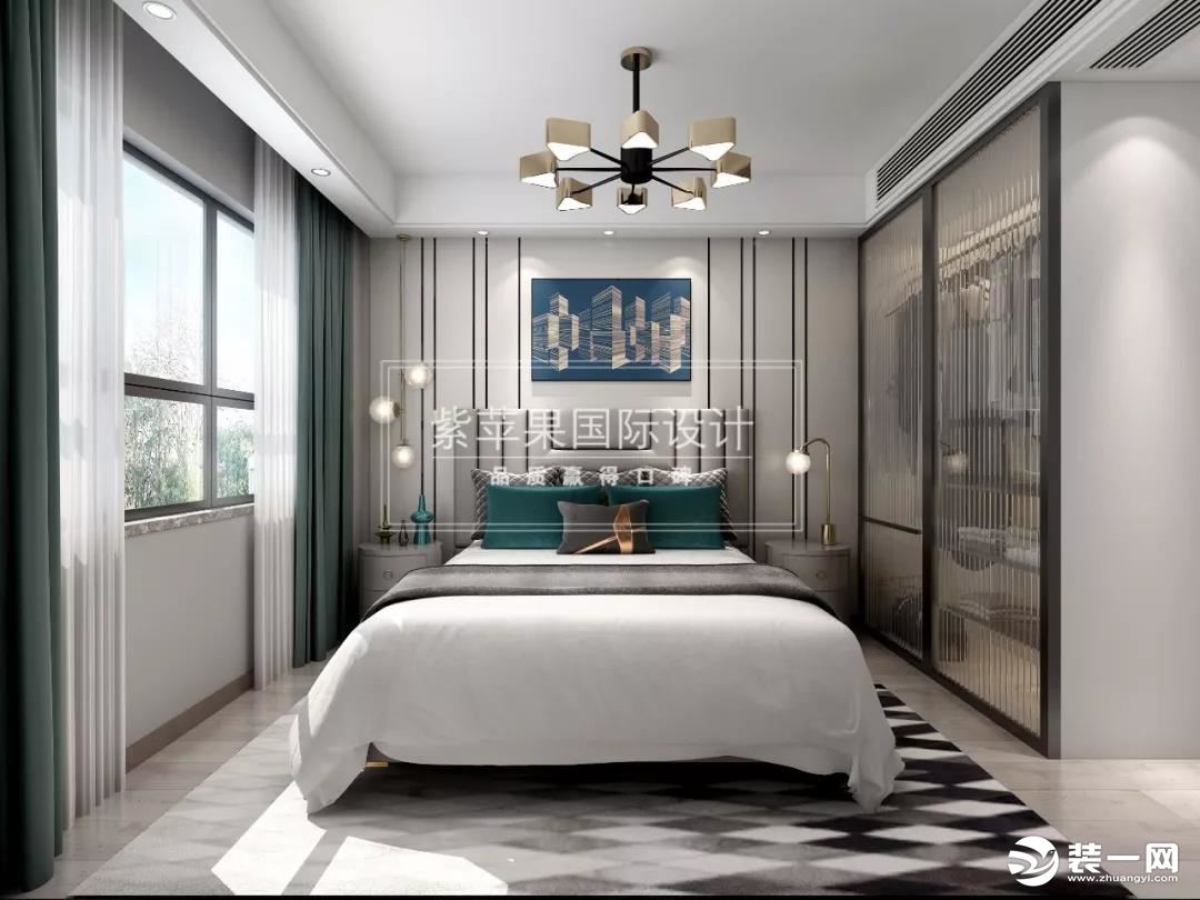 上海紫苹果装饰公司新中式装修风格案例效果图卧室