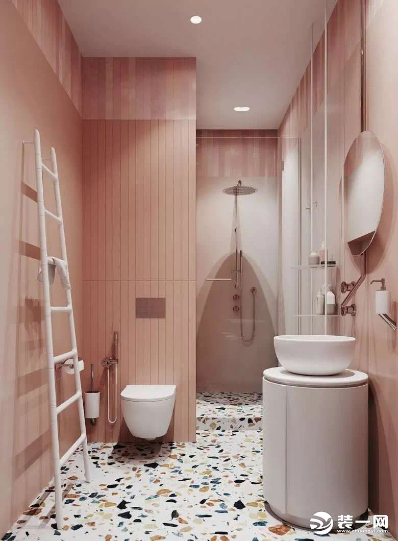 彩砖+水磨石设计卫生间效果图