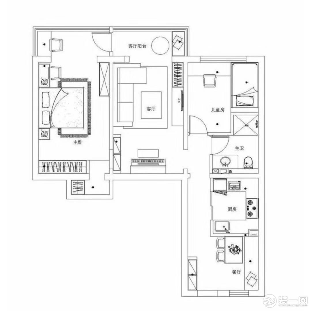 现代简约85平米户型效果图