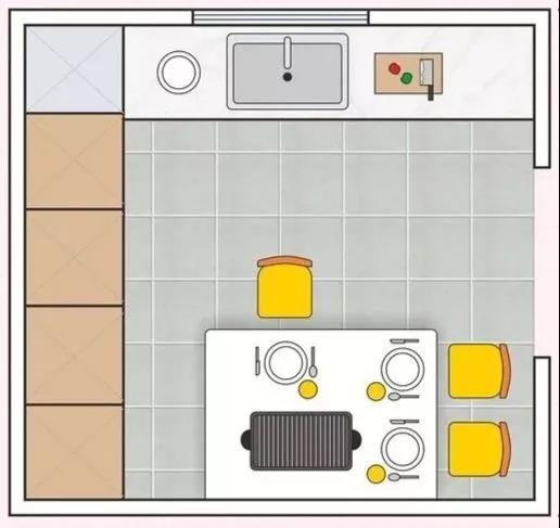 厨房餐厅一体化一字型布局设计效果图
