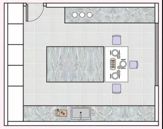 厨房餐厅一体化岛台型布局设计效果图