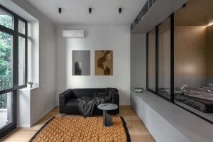40平精致小公寓装修 黑灰+原木简约设计图