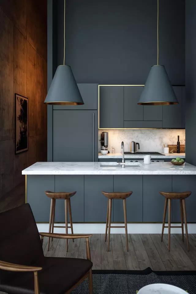 蓝色橱柜厨房设计效果图