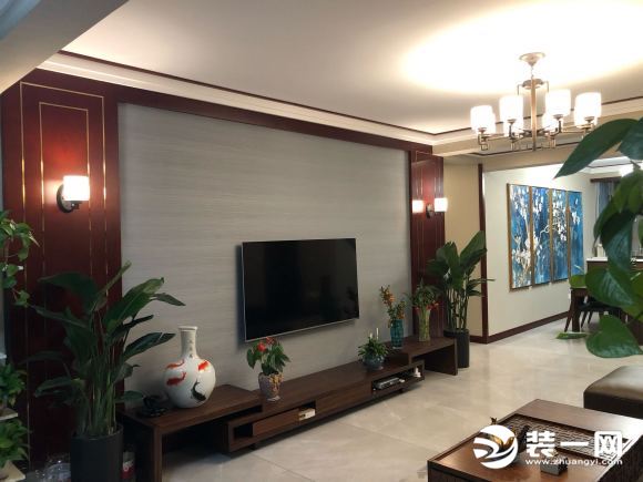 汕头新中式装修电视背景墙设计案例图片