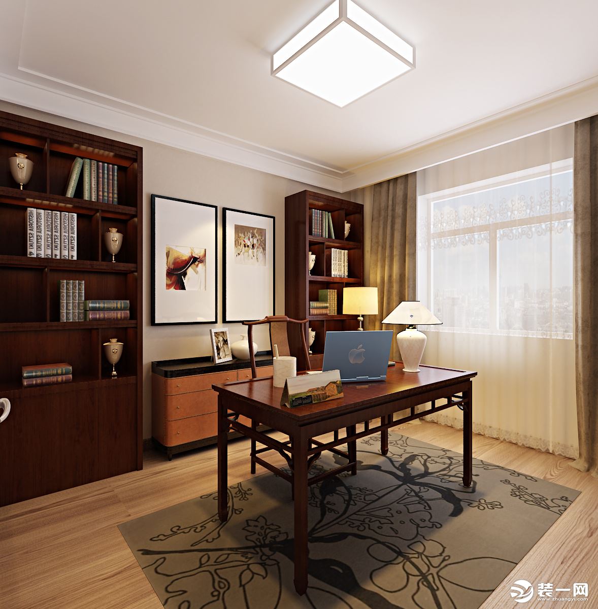 中式书房家具使用设计效果图
