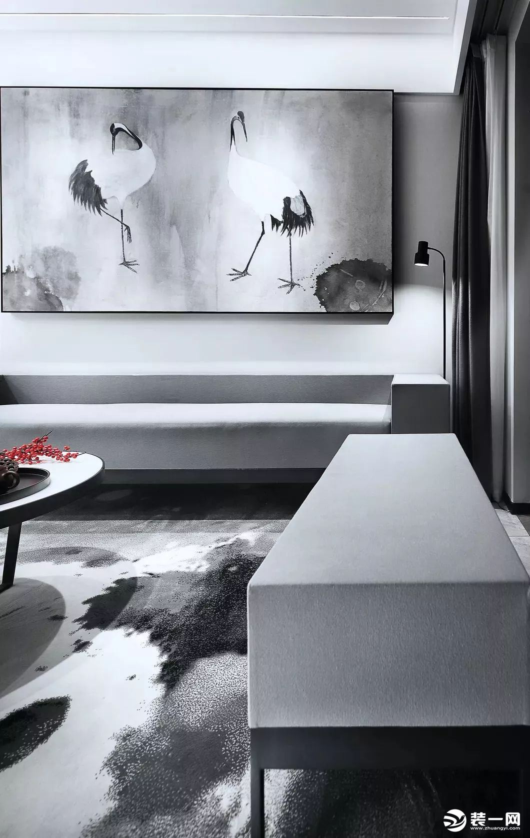 120㎡新中式风格仙鹤元素客厅沙发效果图