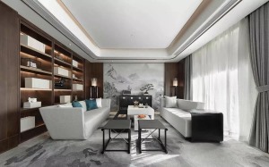 新中式风格沙发背景墙效果图