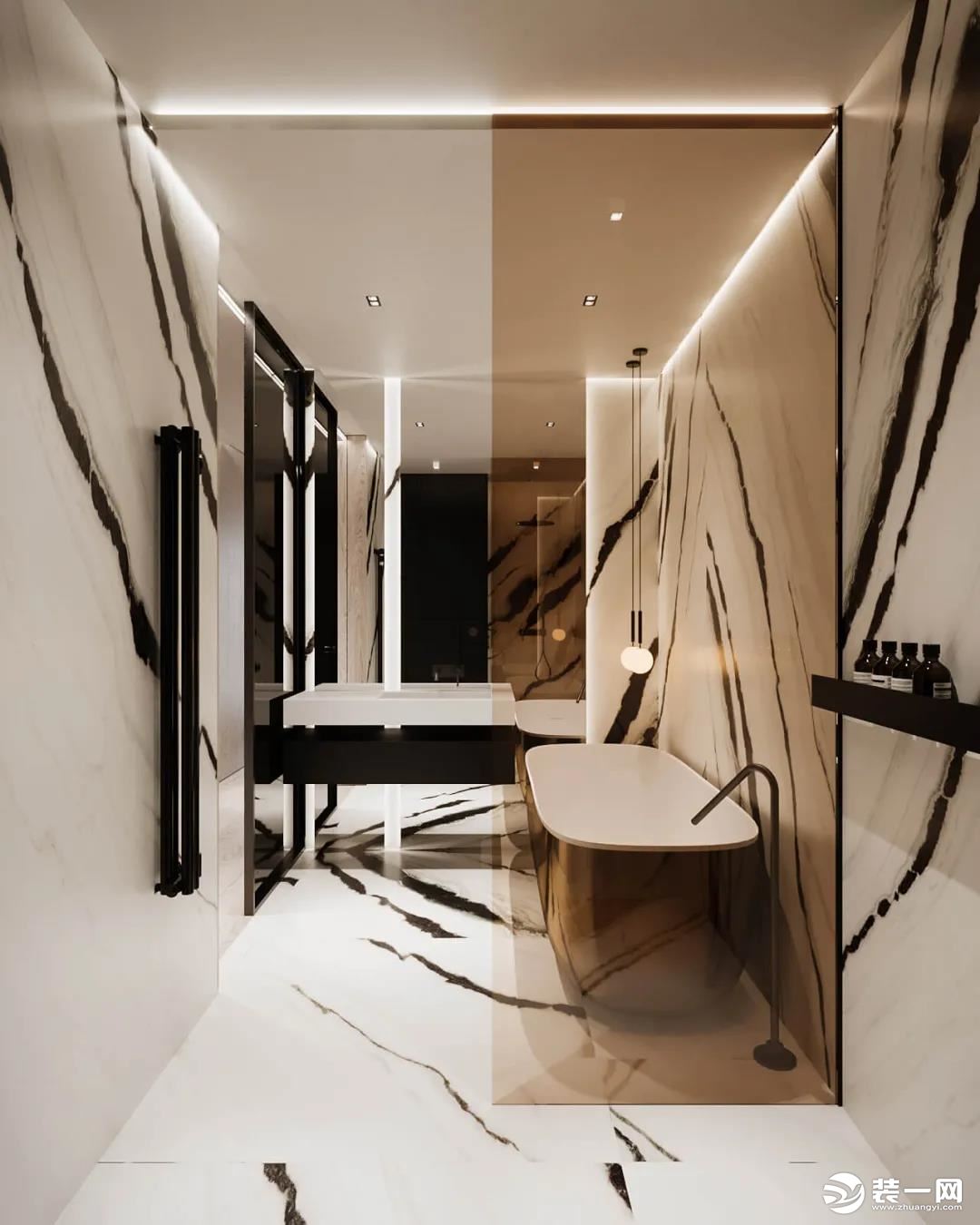 现代风暖色调浴室设计效果图