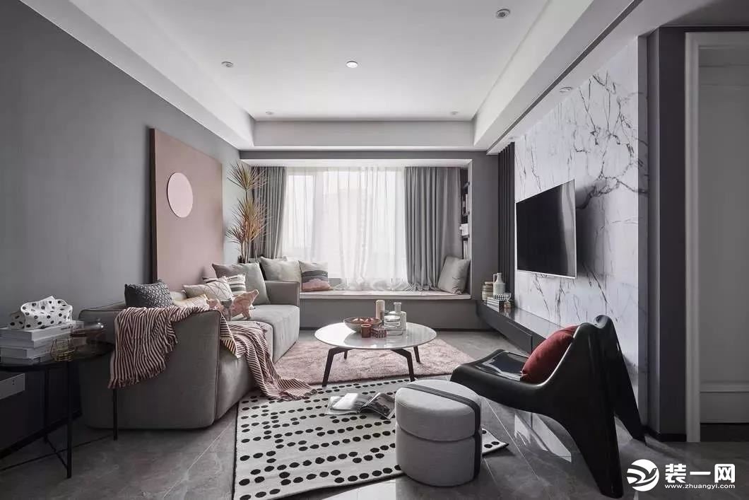 高级灰+粉色客厅设计效果图