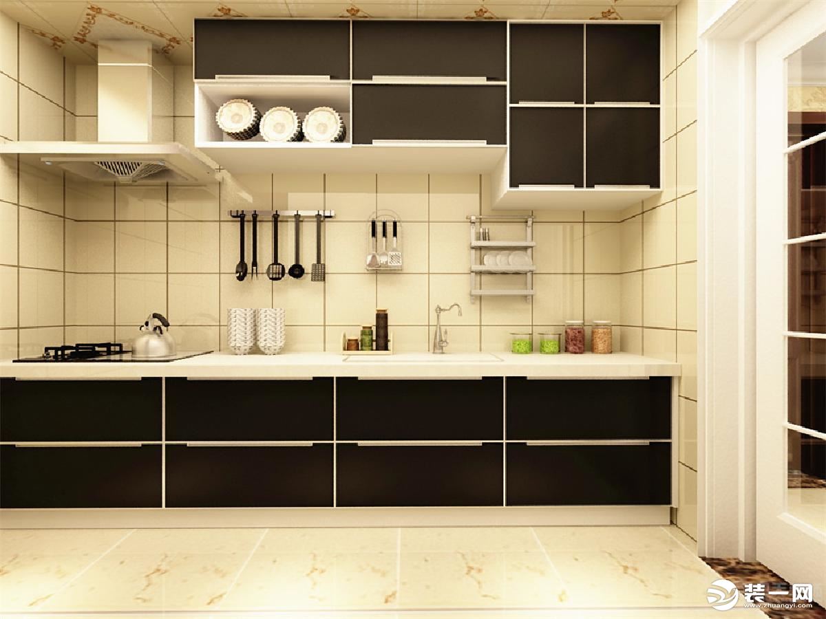 一字型厨房设计效果图 小户型厨房适合怎么设计 厨房白色台面-家装效果图_装一网装修效果图