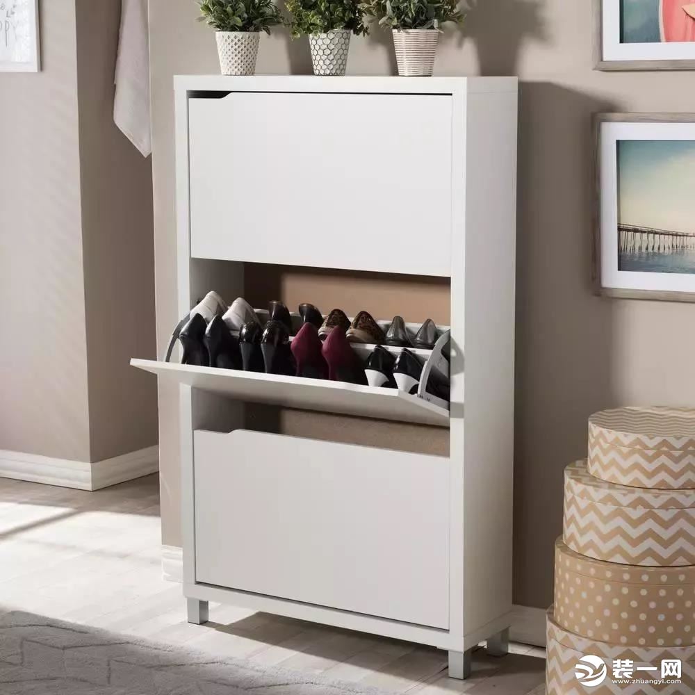 White solid wood shoe cabinet