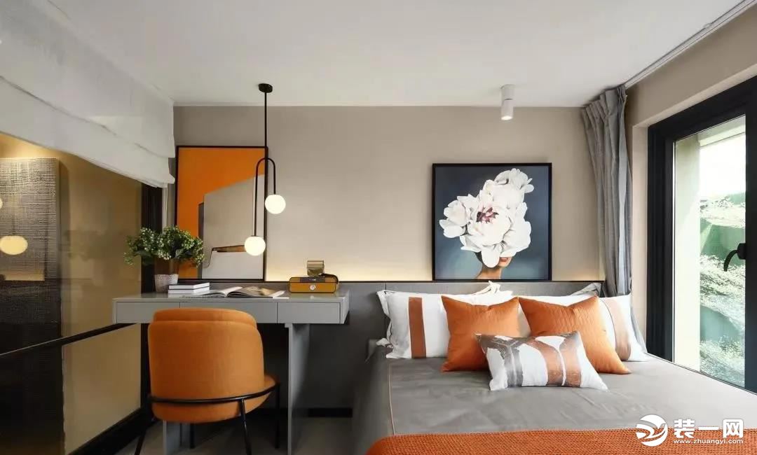 合肥红点装饰公司案例，烤漆木书桌橙赭色调还您温馨公寓！现代简约风格装修设计图