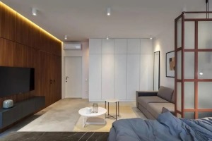 30㎡简约小公寓，地台床、水泥质感的设计