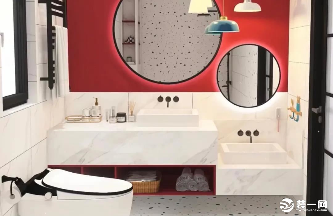 日式风格装修 高低洗手台洗手间设计效果图