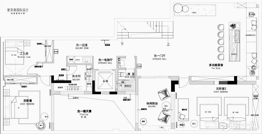 紫苹果装饰集团案例分享，双拼别墅现代简约给生活以精致。现代简约风格装修效果图