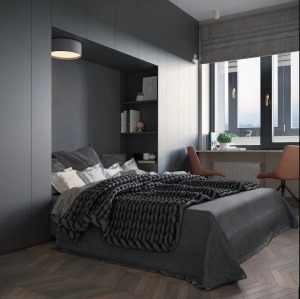 110平现代古典风格设计效果图 主卧高柜+床榻设计