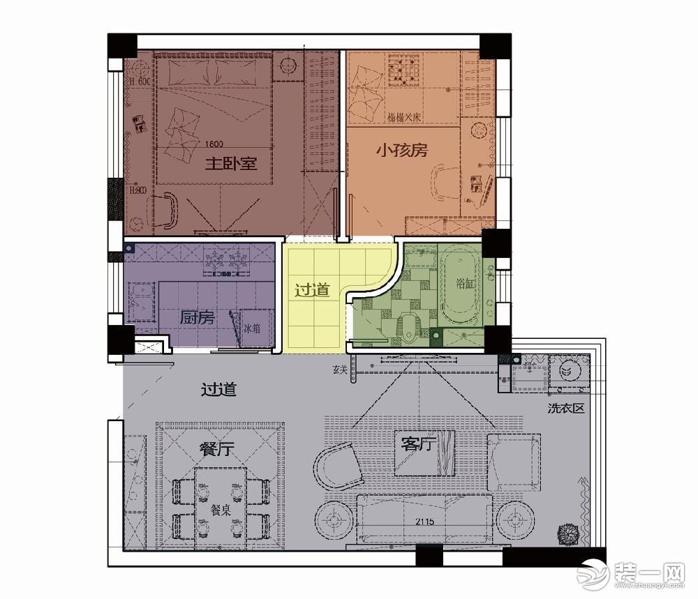 大连恒美建筑装饰公司 50平米二居室混搭风改造案例实景图