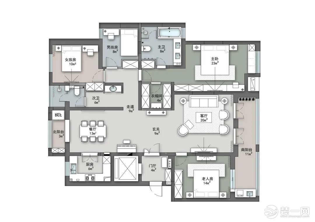 189平四居室现代美式风格装修案例实景图