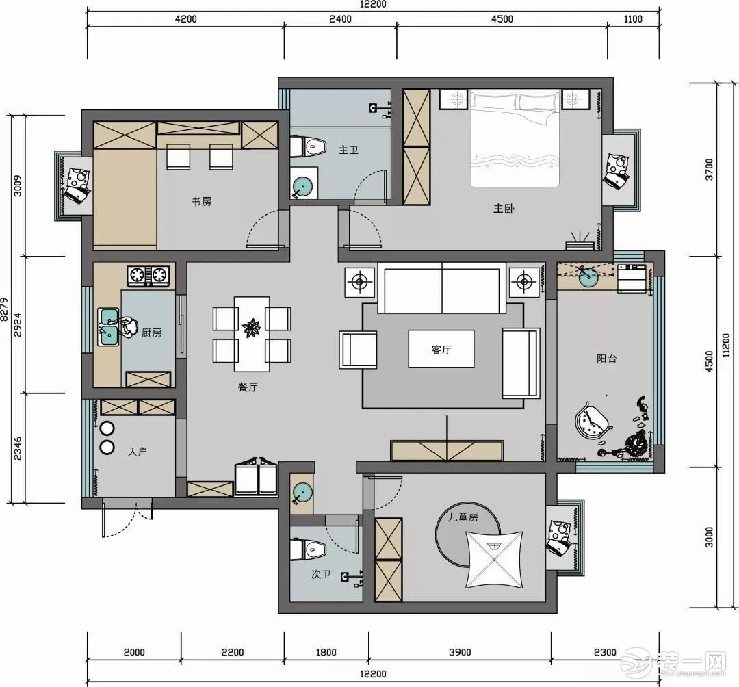 轻奢美式风格126㎡三居室案例之户型图