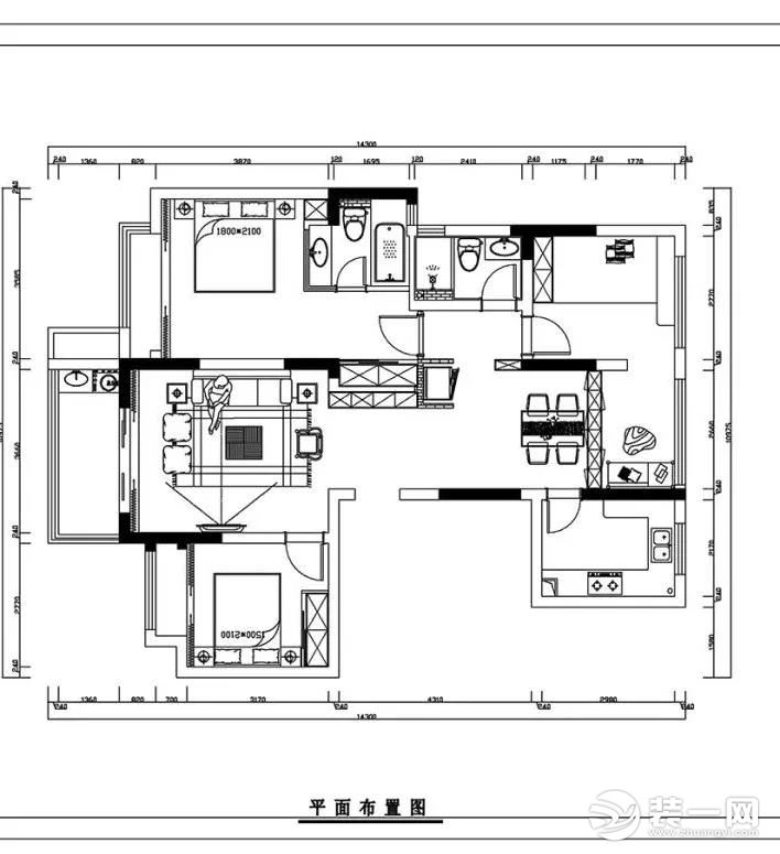 125平现代简约风三居室案例之平面布置图